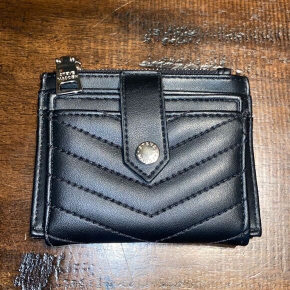 Steve Madden Hayden Card Wallet Black/silver Zipper Folding - Picture 1 of 5